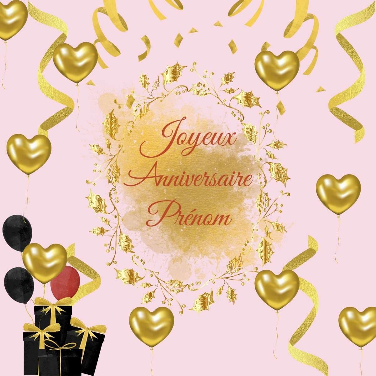 Ballons dorés personnalisés avec prénom - carte Anniversaire personnalisable gratuite