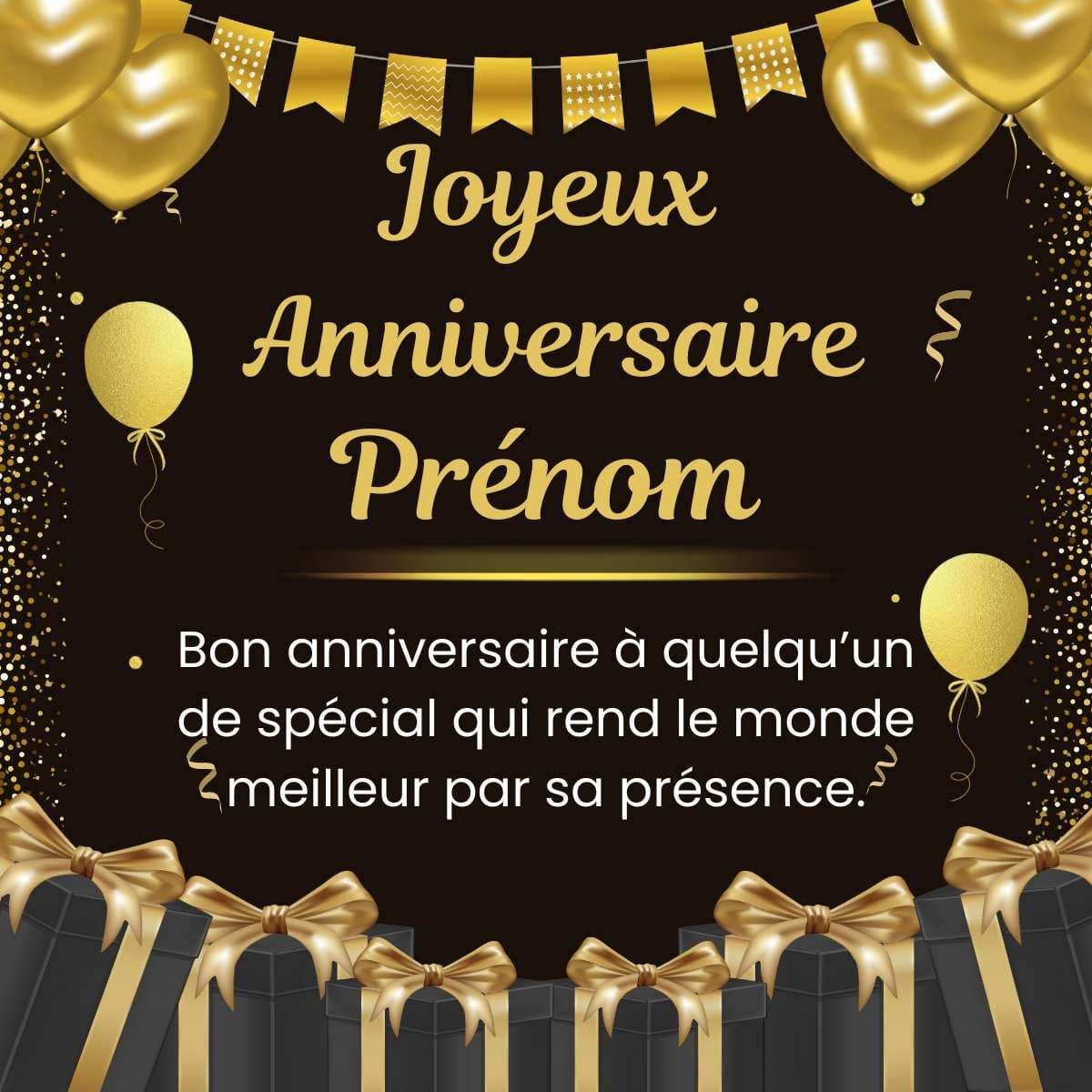Carte élégante noire personnalisée avec prénom - carte Anniversaire personnalisable gratuite