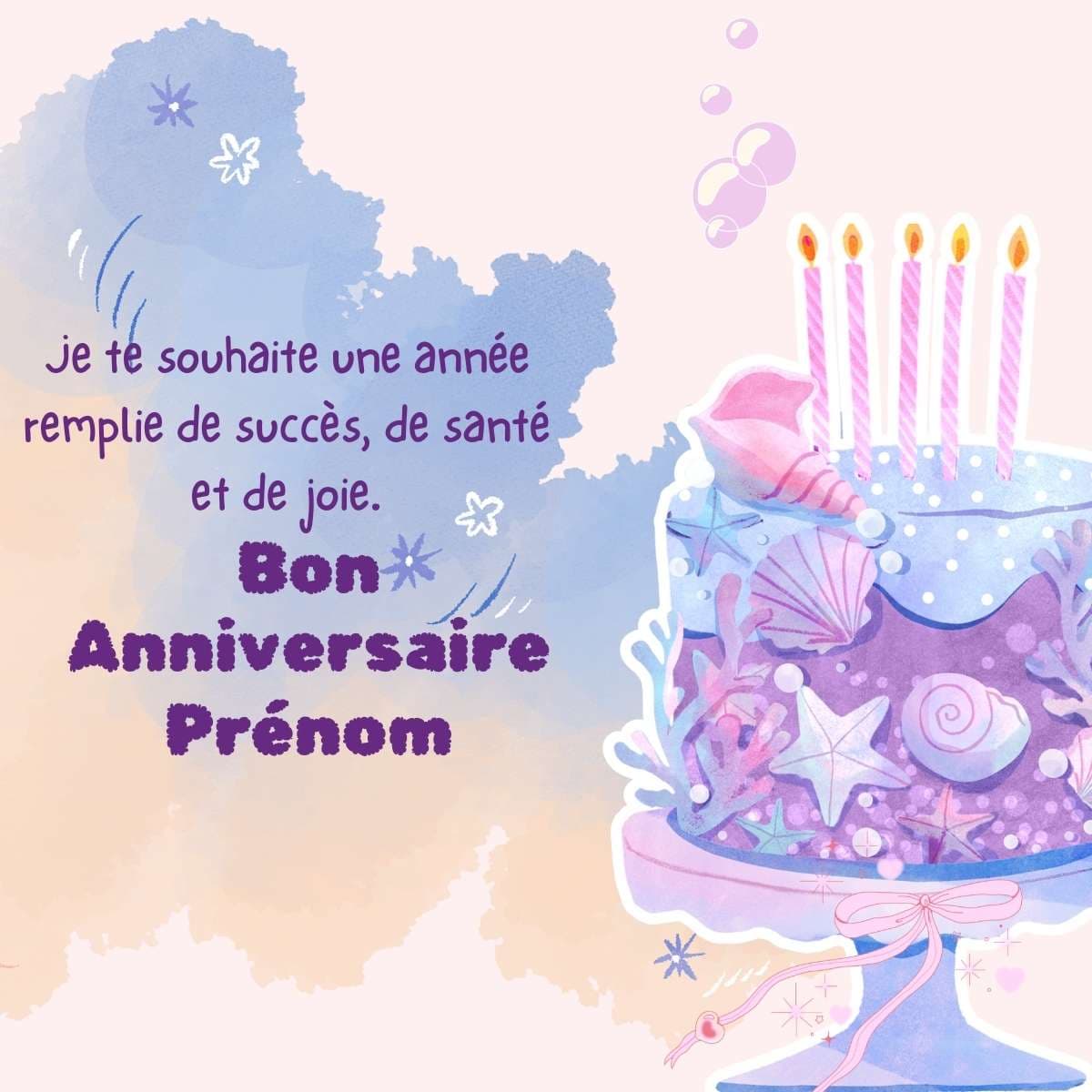 Gâteau d'anniversaire personnalisé avec prénom - carte Anniversaire personnalisable gratuite