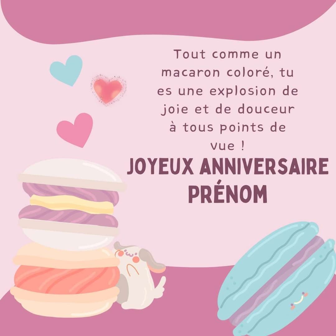 Générateur carte anniversaire macarons colorés avec prénom 🍰
