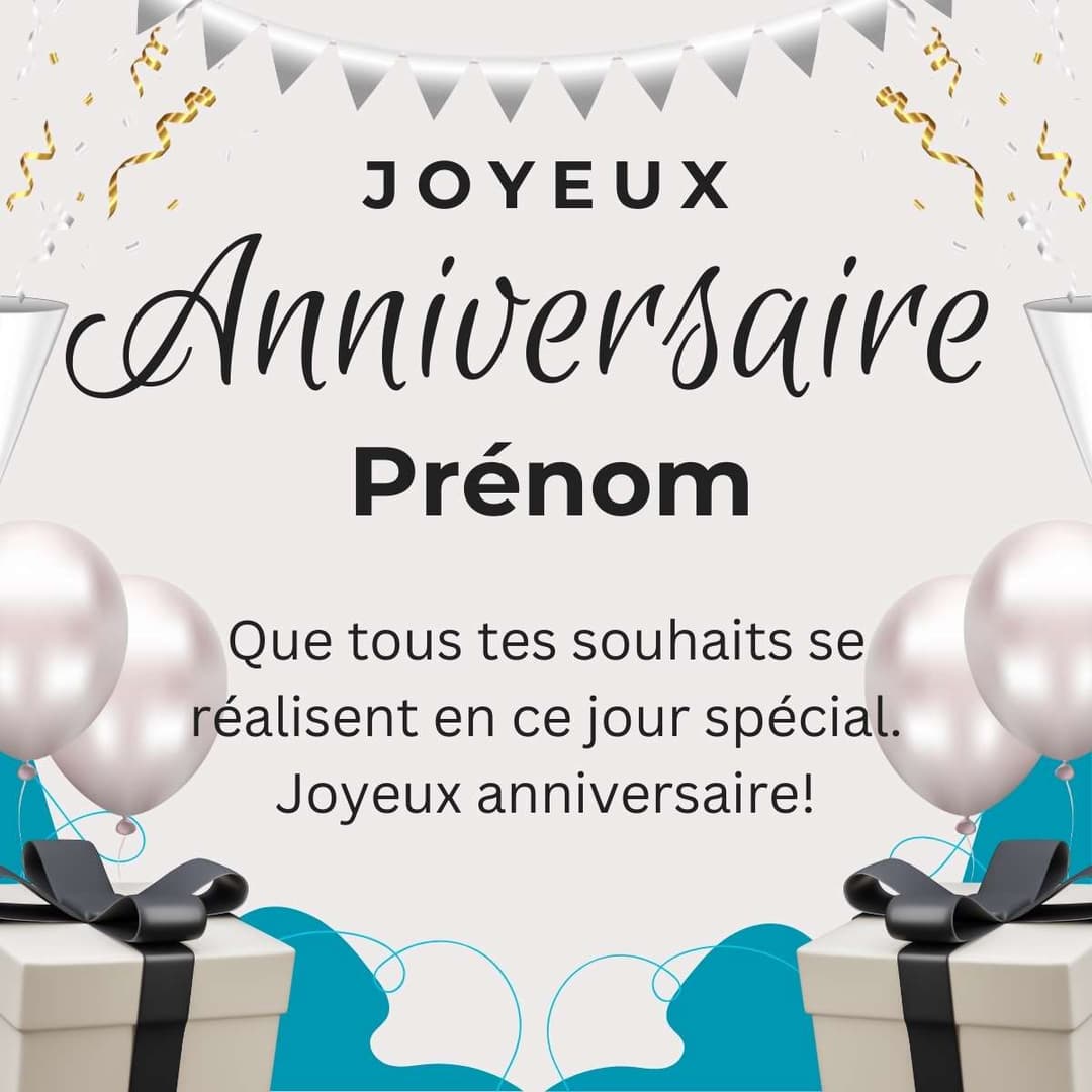 Carte virtuelle anniversaire noir et blanc avec prénom personnalisable 🎁