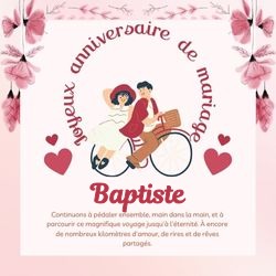 Crée carte anniversaire de mariage avec prénoms couple 💑 pour Baptiste - carte Cartes d'Amour & Saint-Valentin ❤️ personnalisée gratuite