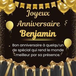 Carte anniversaire noire élégante avec ton prénom 🖤 Cartes Personnalisées Benjamin | Catégories