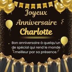 Carte anniversaire noire élégante avec ton prénom 🖤 pour Charlotte - carte Cartes d'Anniversaire Personnalisées 🎂 personnalisée gratuite