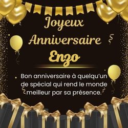 Carte anniversaire noire élégante avec ton prénom 🖤 pour Enzo - carte Cartes d'Anniversaire Personnalisées 🎂 personnalisée gratuite