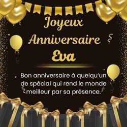 Carte anniversaire noire élégante avec ton prénom 🖤 pour Eva - carte Cartes d'Anniversaire Personnalisées 🎂 personnalisée gratuite