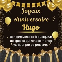 Carte anniversaire noire élégante avec ton prénom 🖤 Cartes Personnalisées Hugo | Catégories