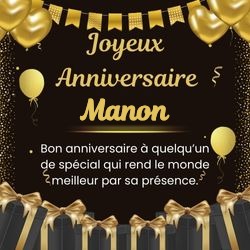 Carte anniversaire noire élégante avec ton prénom 🖤 Cartes Personnalisées Manon | Catégories