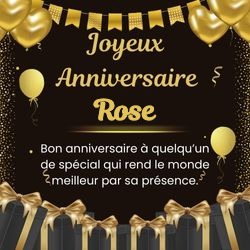Carte anniversaire noire élégante avec ton prénom 🖤 pour Rose - carte Cartes d'Anniversaire Personnalisées 🎂 personnalisée gratuite