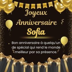 Carte anniversaire noire élégante avec ton prénom 🖤 pour Sofia - carte Cartes d'Anniversaire Personnalisées 🎂 personnalisée gratuite