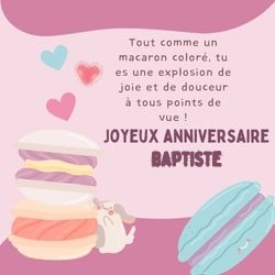 Générateur carte anniversaire macarons colorés avec prénom 🍰 pour Baptiste - carte Cartes d'Anniversaire Personnalisées 🎂 personnalisée gratuite