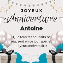 Carte anniversaire noir et blanc moderne avec prénom 🎁 pour Antoine - carte Cartes d'Anniversaire Personnalisées 🎂 personnalisée gratuite