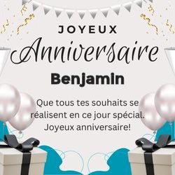 Carte anniversaire noir et blanc moderne avec prénom 🎁 Cartes Personnalisées Benjamin | Catégories