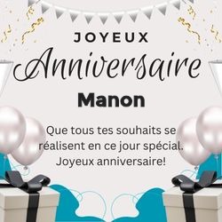 Carte anniversaire noir et blanc moderne avec prénom 🎁 Cartes Personnalisées Manon | Catégories