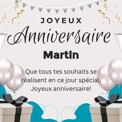 Carte anniversaire noir et blanc moderne avec prénom 🎁 Cartes Personnalisées Martin | Catégories