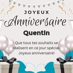 Carte anniversaire noir et blanc moderne avec prénom 🎁 pour Quentin - carte Cartes d'Anniversaire Personnalisées 🎂 personnalisée gratuite