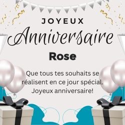 Carte anniversaire noir et blanc moderne avec prénom 🎁 pour Rose - carte Cartes d'Anniversaire Personnalisées 🎂 personnalisée gratuite