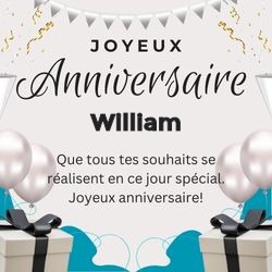 Carte anniversaire noir et blanc moderne avec prénom 🎁 Cartes Personnalisées William | Catégories