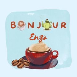 Générateur carte bonjour avec tasse café et prénom ☕ pour Enzo - carte Messages Bonjour Personnalisés ☀️ personnalisée gratuite