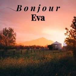 Image bonjour champêtre avec vue villageoise et prénom 🌄 pour Eva - carte Messages Bonjour Personnalisés ☀️ personnalisée gratuite