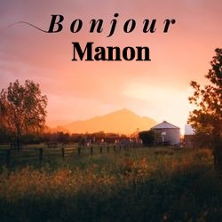 Image bonjour champêtre avec vue villageoise et prénom 🌄 Cartes Personnalisées Manon | Catégories