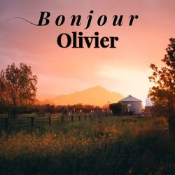 Image bonjour champêtre avec vue villageoise et prénom 🌄 pour Olivier - carte Messages Bonjour Personnalisés ☀️ personnalisée gratuite